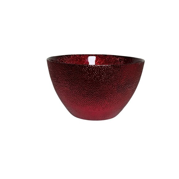 California Pantry Sparkling Red Pebble Textured Glass Bowl 8" X 5" Holiday Decor - Picture 7 of 7